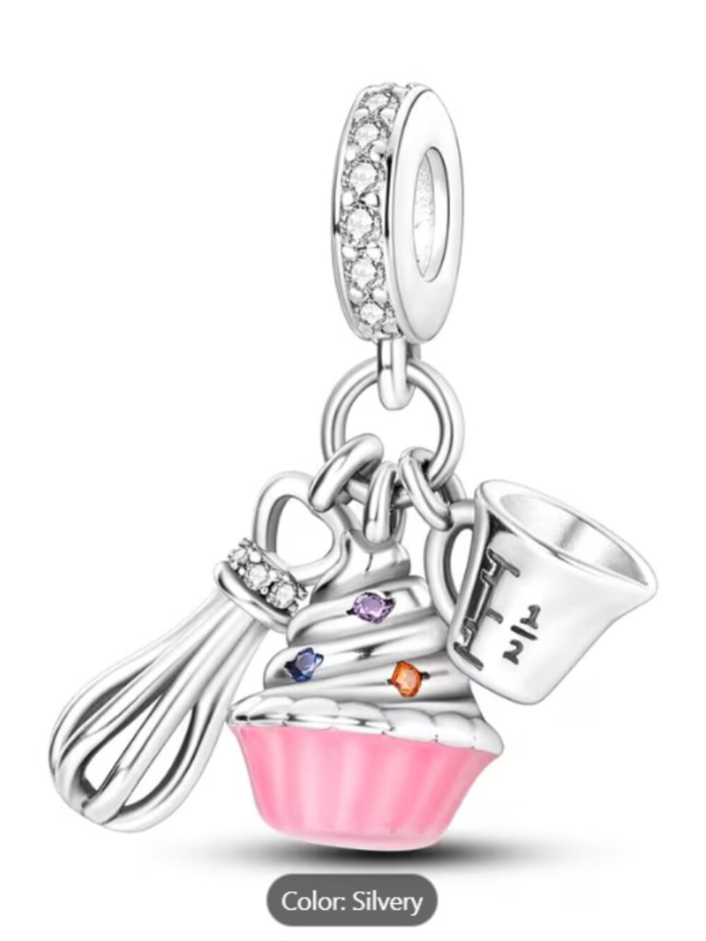 Cute Pink Silverplated Miniature Cake Mixer Prep Charm Fashion Bracelet charm